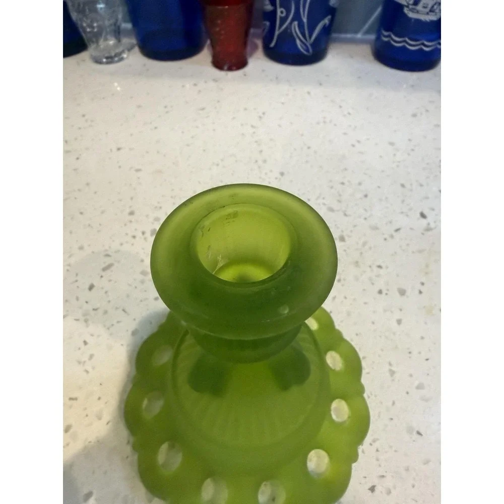 Westmoreland Green Doric Open Lace Edge Candle Stick Holder Mid Century Glass